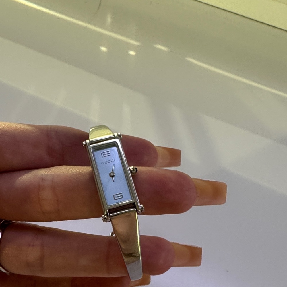 Gucci Blue Back Silver Rectangular Face Watch - image 3